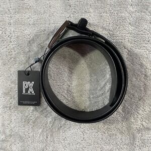 PX Clothing Belt Mens 34 Black Suede Leather Preppy Office Minimalist Casual‎